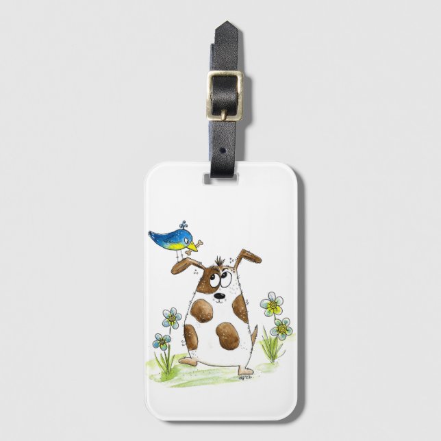 Whimsic Spoted Hund med Bird Bagagebricka (Framsida vertikal)