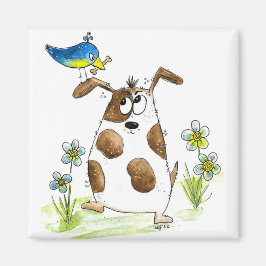 Whimsic Spoted Hund med Bird Magnet