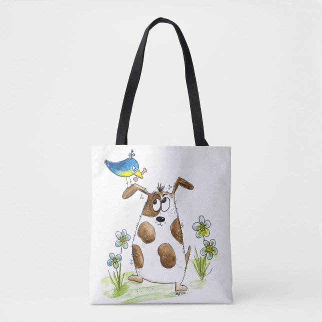 Whimsic Spoted Hund med Bird Tygkasse (Framsida)