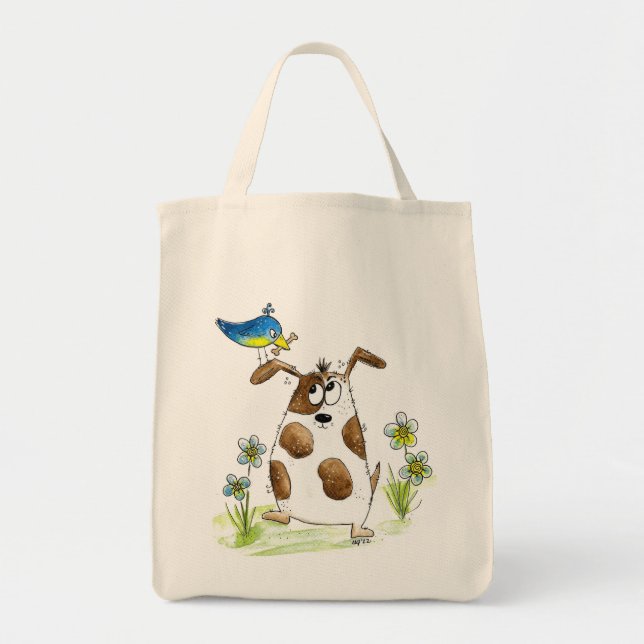 Whimsic Spoted Hund med Bird Tygkasse (Framsidan)