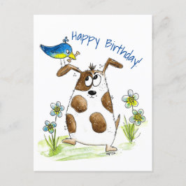 Whimsic Spoted Hund med Bird Vykort