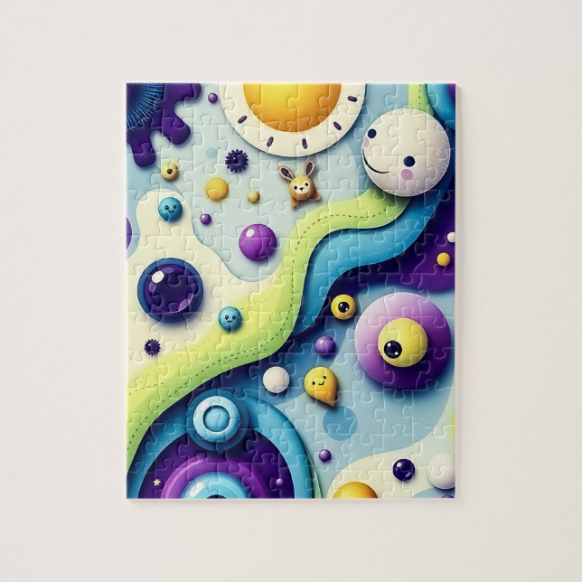 Whimsic Tecknad World - Roligt för färgstark Abstr Pussel (Vertikal)