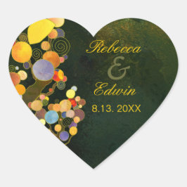 Whimsic Träd Rustic Wedding Favor Hjärtformat Klistermärke