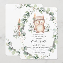 Whimsic Uggla Rustic Greenery Neutralt Baby Shower Inbjudningar