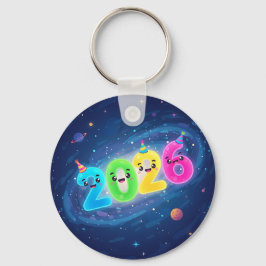 Whimsical 2026 Galaxy Party Dubbla-Sided Nyckelring