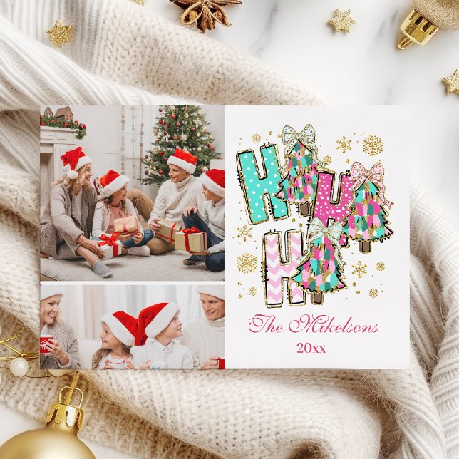Whimsical 2 Photo  Ho Ho Ho Christmas Family  Julkort (Skapare uppladdad)