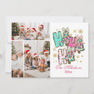 Whimsical 3 Foto Ho Ho Ho Jul Familj Julkort