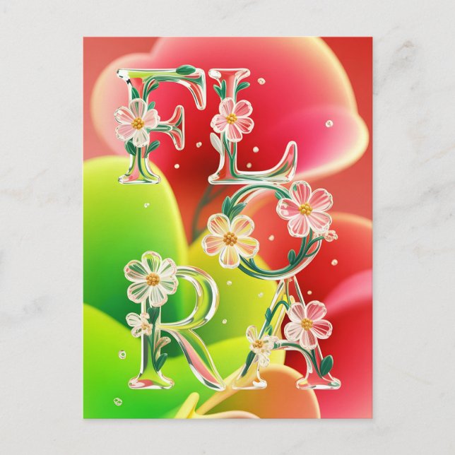 Whimsical 3D Glas Flora Typografi  Vykort (Framsida)