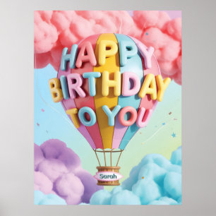Whimsical 3D "Grattis på födelsedagen" Varm luftba Poster