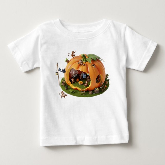 Whimsical 3D Pumpahus med Miniatyr Apor T Shirt (Framsida)