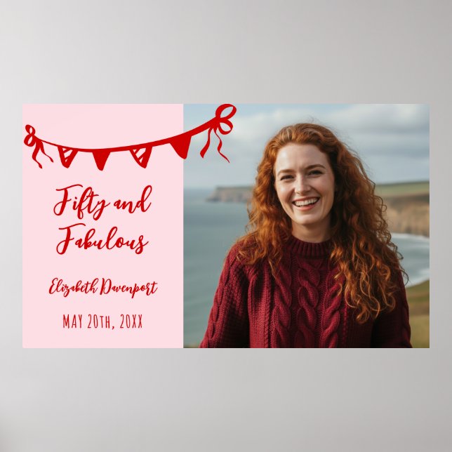 Whimsical 50 and Fabulous Doodle Birthday Photo  Poster (Framsidan)