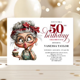 Whimsical 50th birthday invite quirky fun woman inbjudningar
