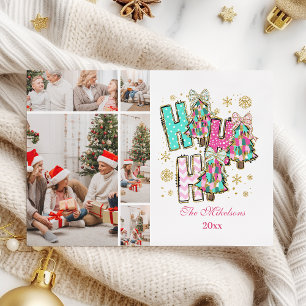 Whimsical 5 Foto Ho Ho Ho Jul Familj Julkort