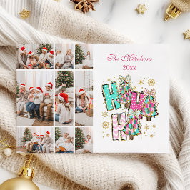 Whimsical 9 Photo  Ho Ho Ho Christmas Family  Julkort