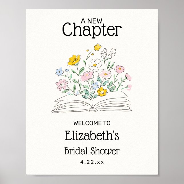Whimsical A New Chapter Bridal Shower Welcome Sign Poster (Framsidan)