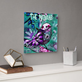 Whimsical Abstract Bird Floral Personalized Fyrkantig Klocka