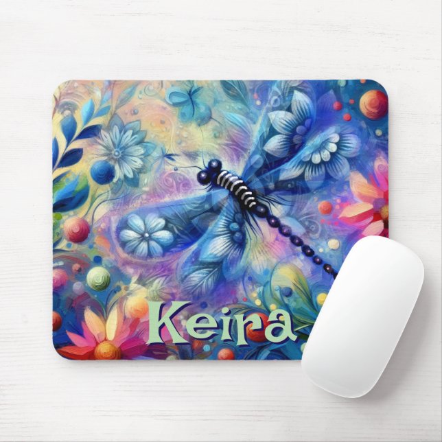 Whimsical Abstract Dragonfly Floral Personalized Musmatta (Med mus)