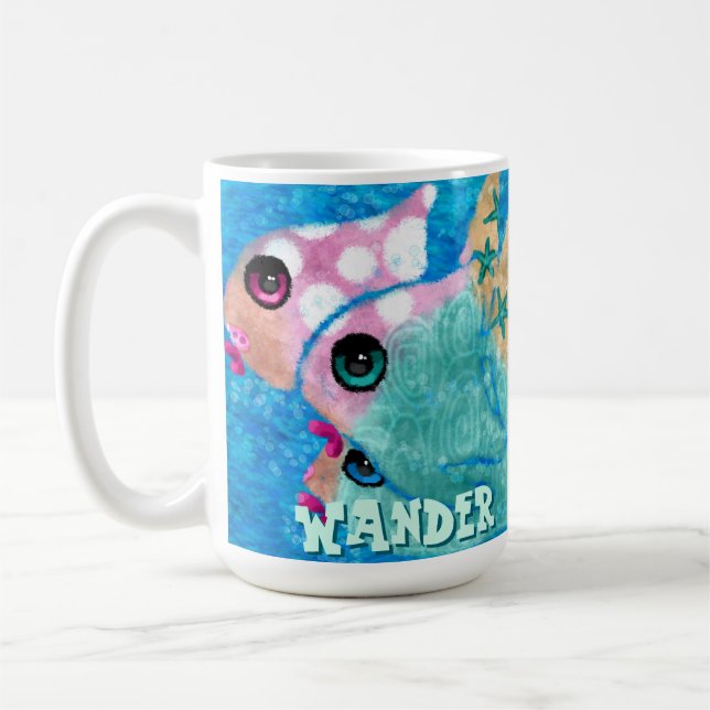 Whimsical Abstract Fish Trio Blue Personalized Kaffemugg (Vänster)