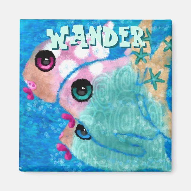 Whimsical Abstract Fish Trio Blue Personalized Magnet (Framsidan)