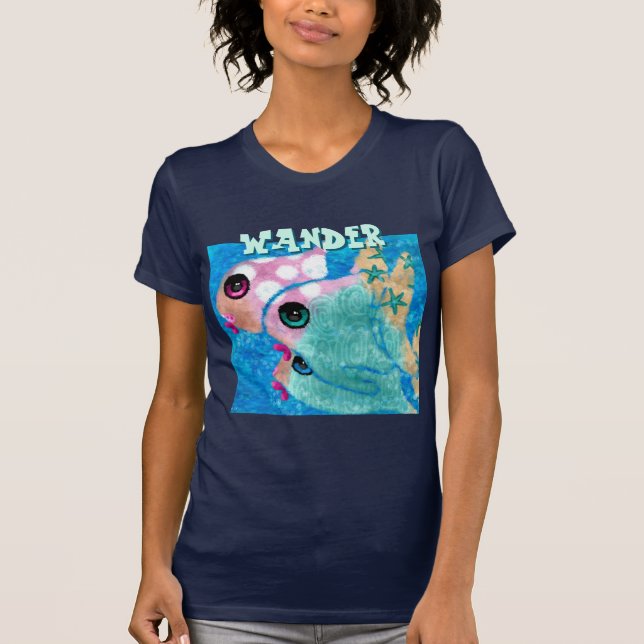 Whimsical Abstract Fish Trio Blue Personalized T Shirt (Framsida)