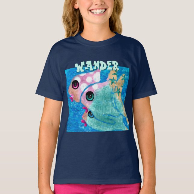 Whimsical Abstract Fish Trio Blue Personalized T Shirt (Framsida)