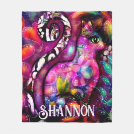 Whimsical Abstract Kitty Cat Floral Personalized Fleecefilt