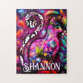 Whimsical Abstract Kitty Cat Floral Personalized Pussel