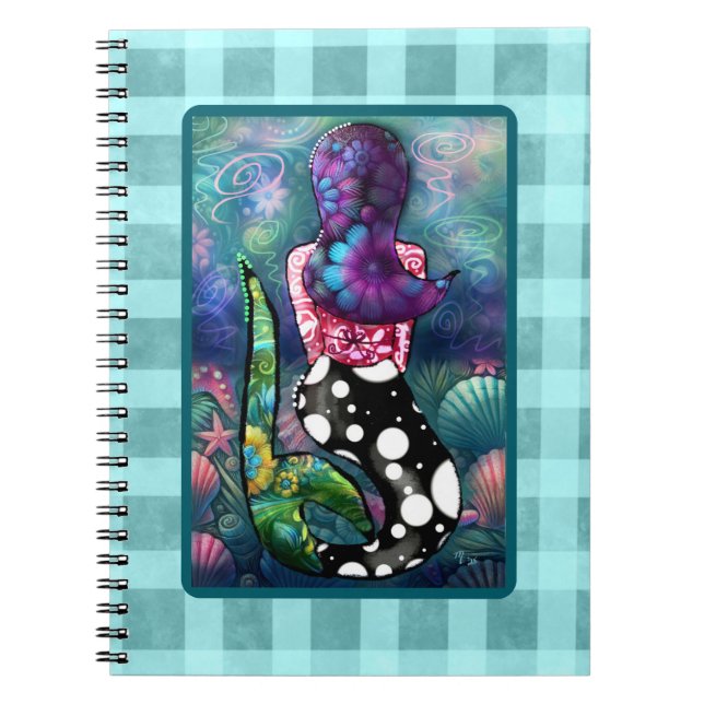 Whimsical Abstract Mermaid Nautical Teal Seashells Anteckningsbok (Framsidan)