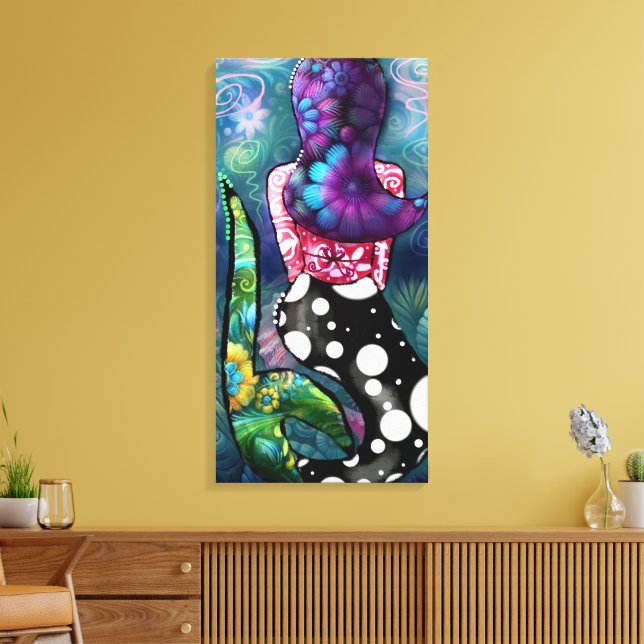 Whimsical Abstract Mermaid Nautical Teal Seashells Canvastryck (Insitu (Vardagsrum))