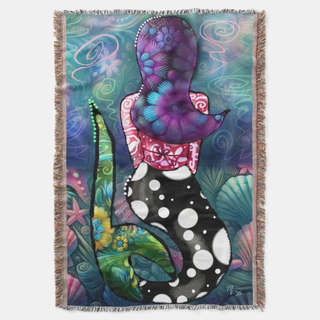 Whimsical Abstract Mermaid Nautical Teal Seashells Filt (Framsidan Vertikal)