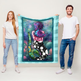 Whimsical Abstract Mermaid Nautical Teal Seashells Fleecefilt