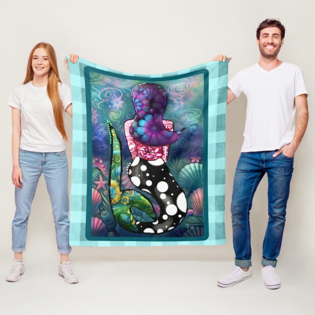 Whimsical Abstract Mermaid Nautical Teal Seashells Fleecefilt (På plats)