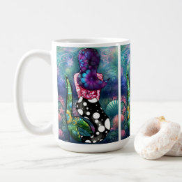Whimsical Abstract Mermaid Nautical Teal Seashells Kaffemugg