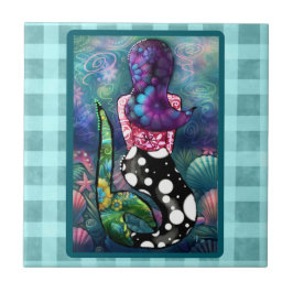 Whimsical Abstract Mermaid Nautical Teal Seashells Kakelplatta