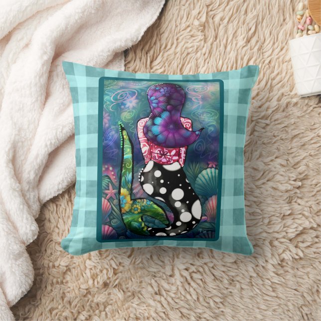 Whimsical Abstract Mermaid Nautical Teal Seashells Kudde (Filt)