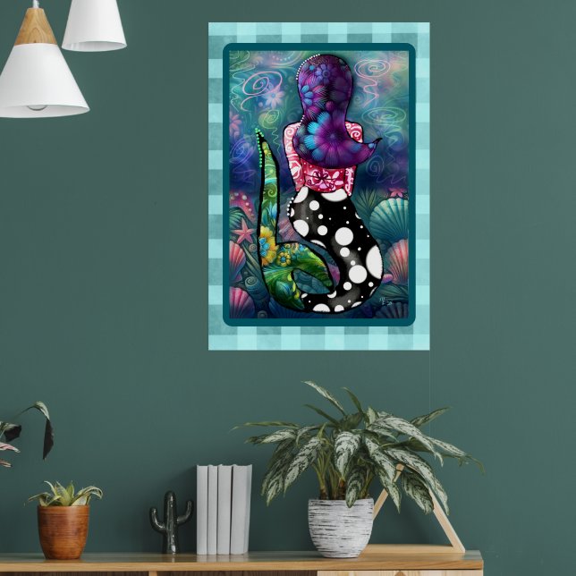 Whimsical Abstract Mermaid Nautical Teal Seashells Poster (Vardagsrum 1)