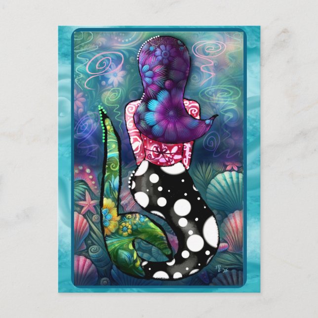 Whimsical Abstract Mermaid Nautical Teal Seashells Vykort (Framsida)