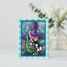 Whimsical Abstract Mermaid Nautical Teal Seashells Vykort