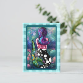 Whimsical Abstract Mermaid Nautical Teal Seashells Vykort