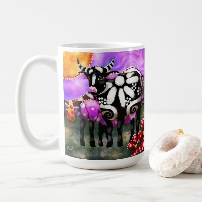 Whimsical Abstract Momma & Baby Cow Funky Farm Kaffemugg (Med munk)