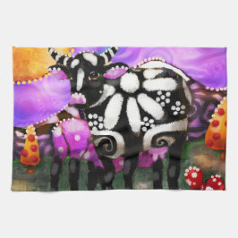 Whimsical Abstract Momma & Baby Cow Funky Farm Kökshandduk