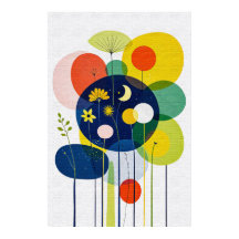 Whimsical Abstract Night Garden Mid Century Boho