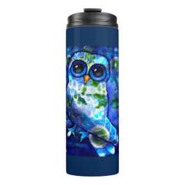 Whimsical Abstract Owl Blue Green Floral