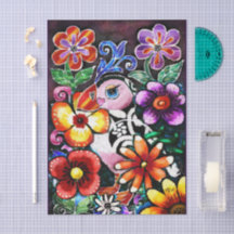 Whimsical Abstract Puffin Bird In Flowers
