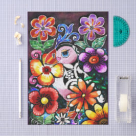 Whimsical Abstract Puffin Bird In Flowers