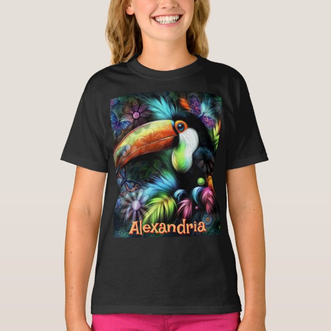 Whimsical Abstract Toucan Bird Personalized T Shirt (Framsida)