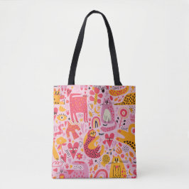 Whimsical Abstrakt Animal Art Tote Bag - färgstark Tygkasse