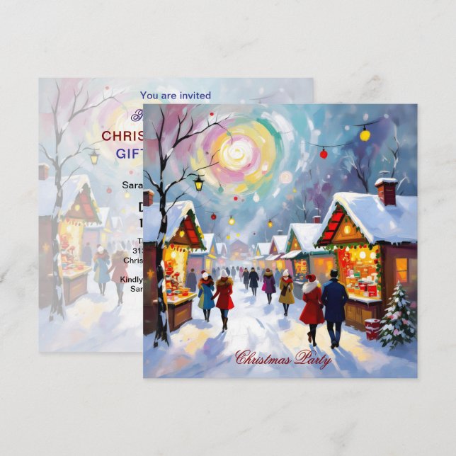 Whimsical Abstrakt Julmarknad Julfest Inbjudningar (Fram/baksida)