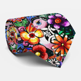Whimsical Abstrakt Lunnefågel i blommor Slips
