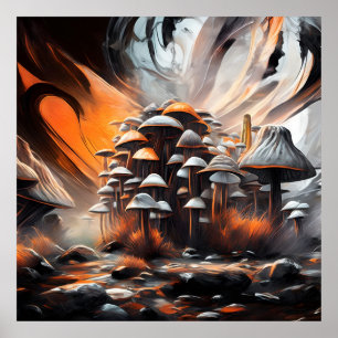 Whimsical Abstrakt Mushroom Art Poster
